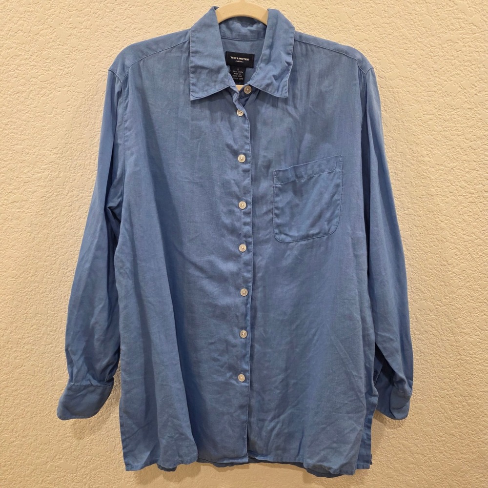 The Limited America Mens Blue 100% Linen Long Sleeve Button Down Shirt Small